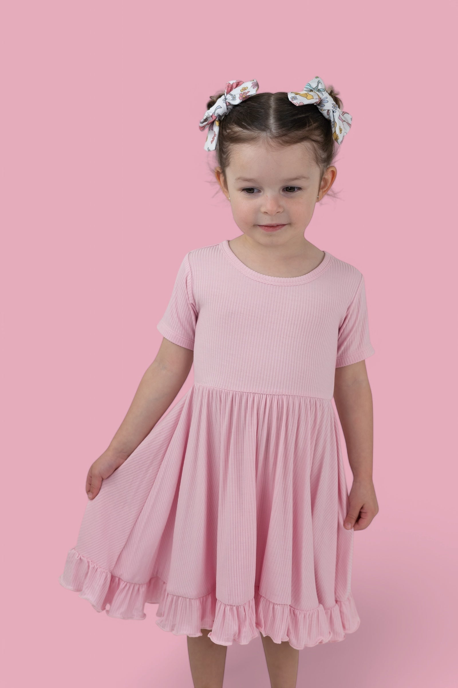 PINK ROSE RIB RUFFLE DRESS