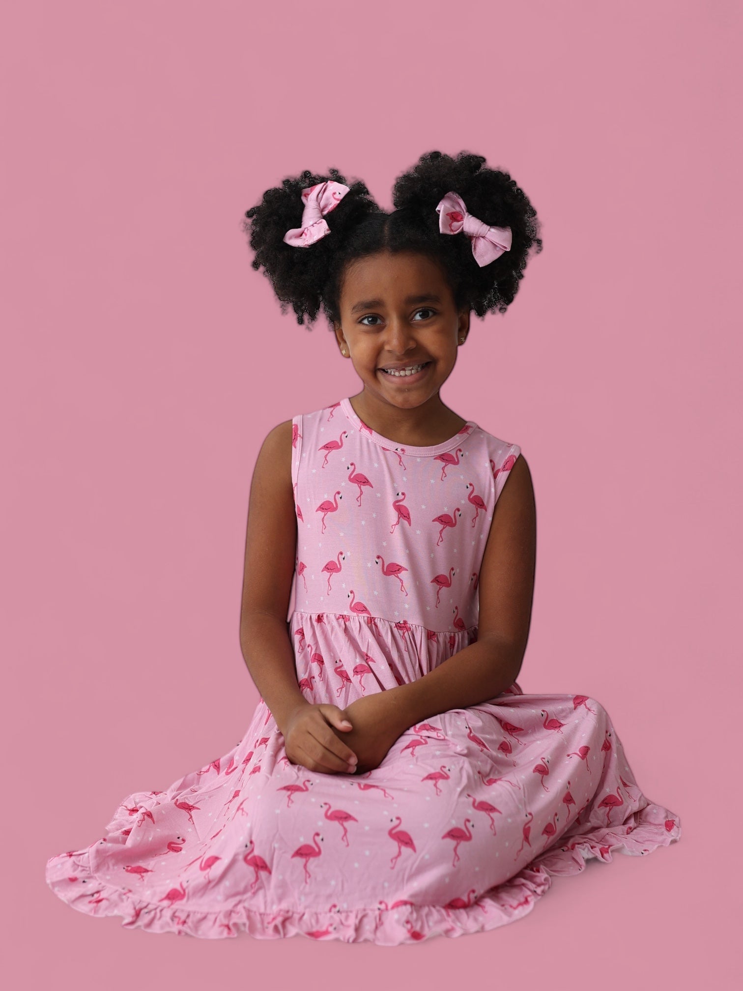 FLOCKING FLAMINGOS SLEEVELESS DREAM RUFFLE DRESS