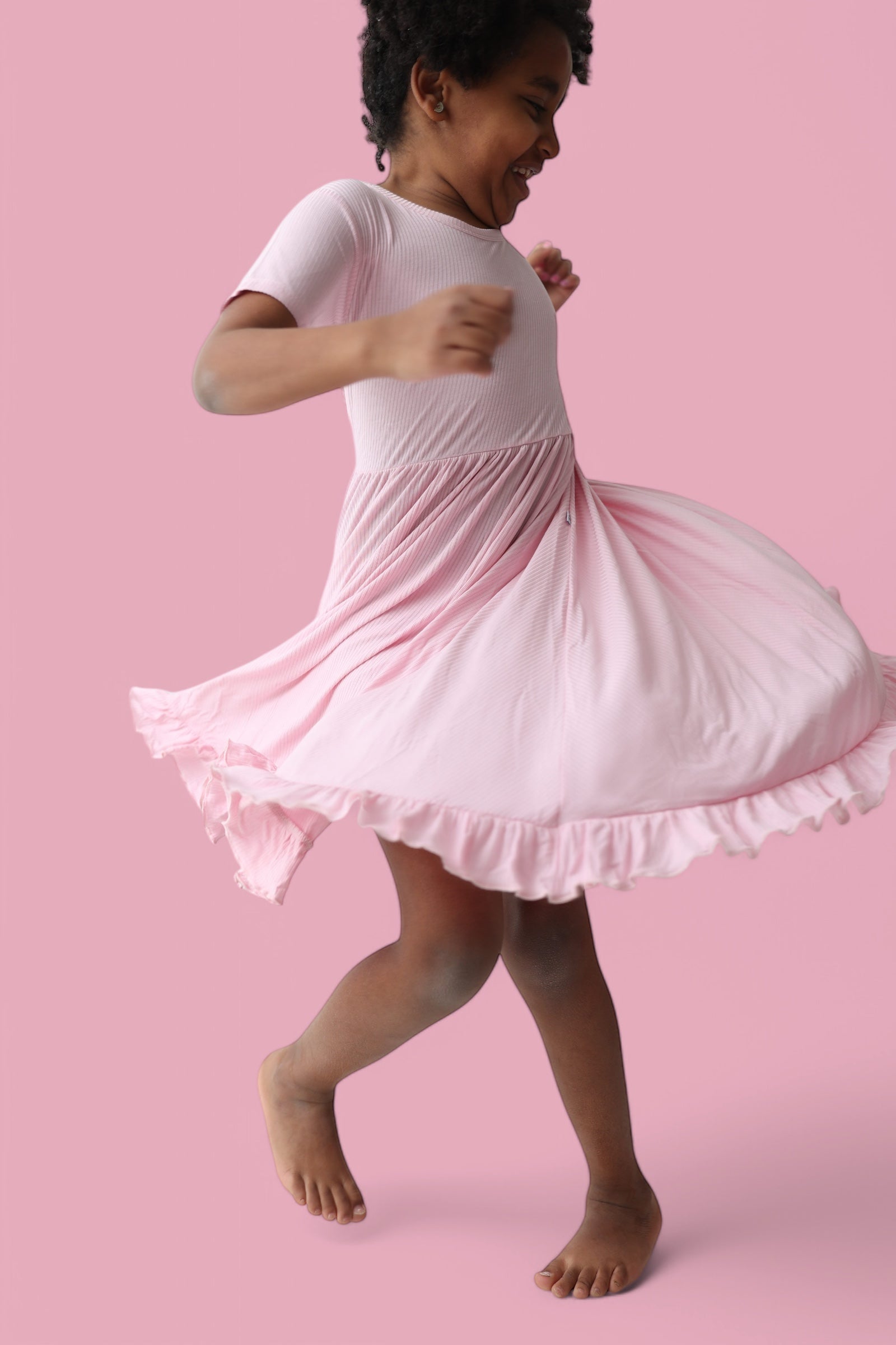 PINK ROSE RIB RUFFLE DRESS