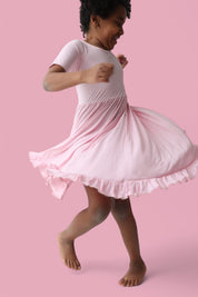 PINK ROSE RIB RUFFLE DRESS