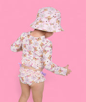 BLOSSOMIN’ BUTTERFLY DREAM 2-PIECE RASH GUARD RUFFLE SWIM SUIT
