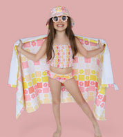 SUMMER SUNSET CHECKERS DREAM SMOCKED TANKINI TWO PIECE SWIM SUIT