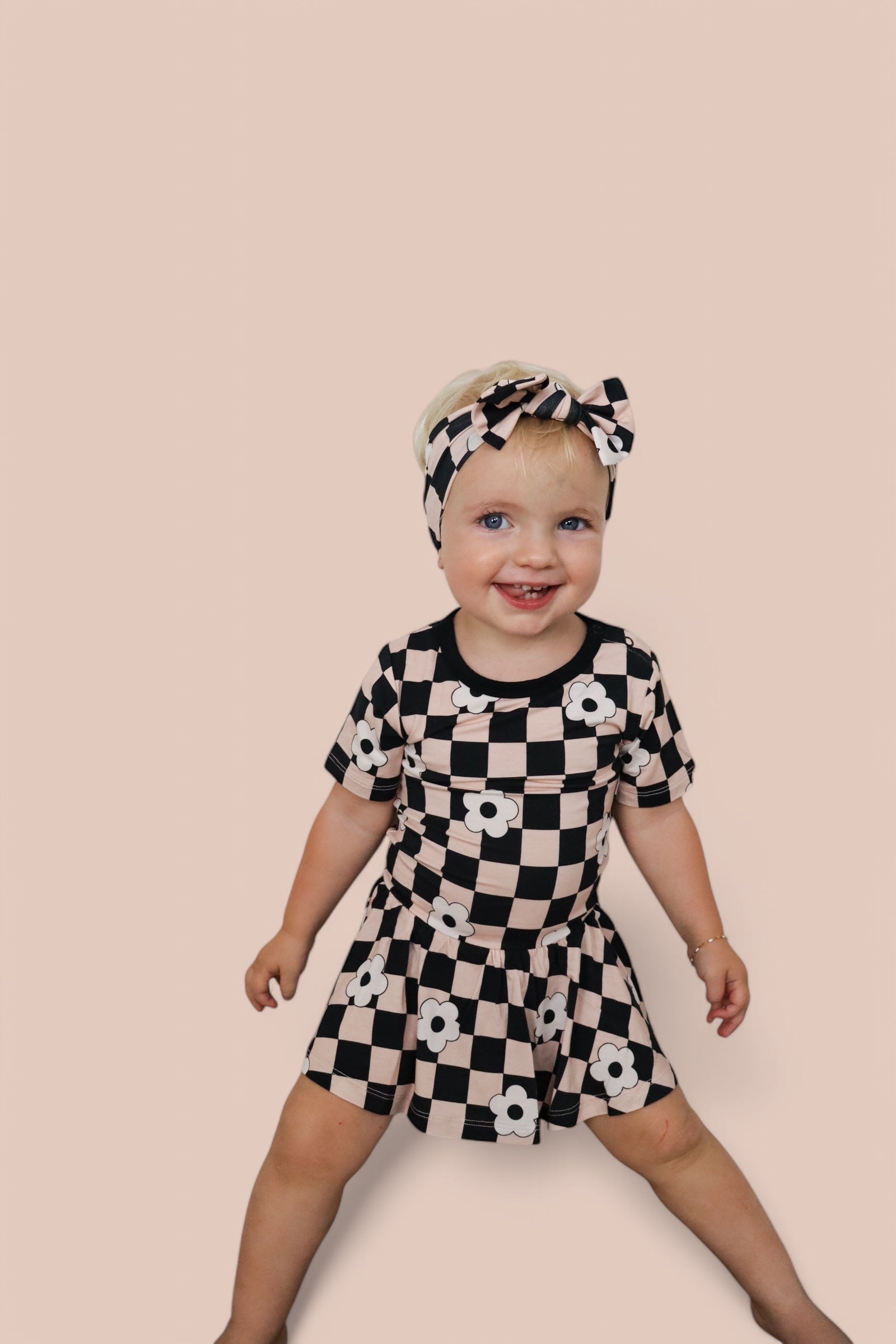 RETRO DAISY CHECKS SHORT SLEEVE DREAM BODYSUIT DRESS