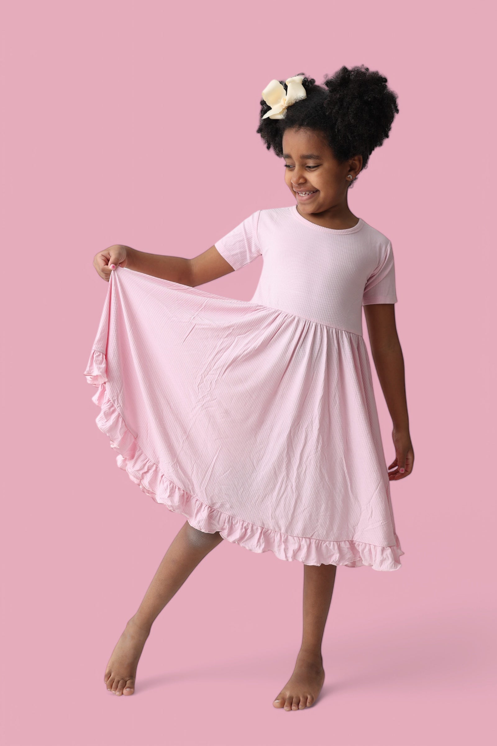 PINK ROSE RIB RUFFLE DRESS