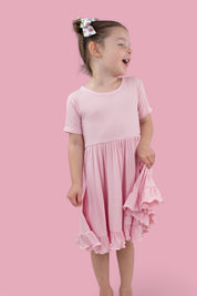 PINK ROSE RIB RUFFLE DRESS