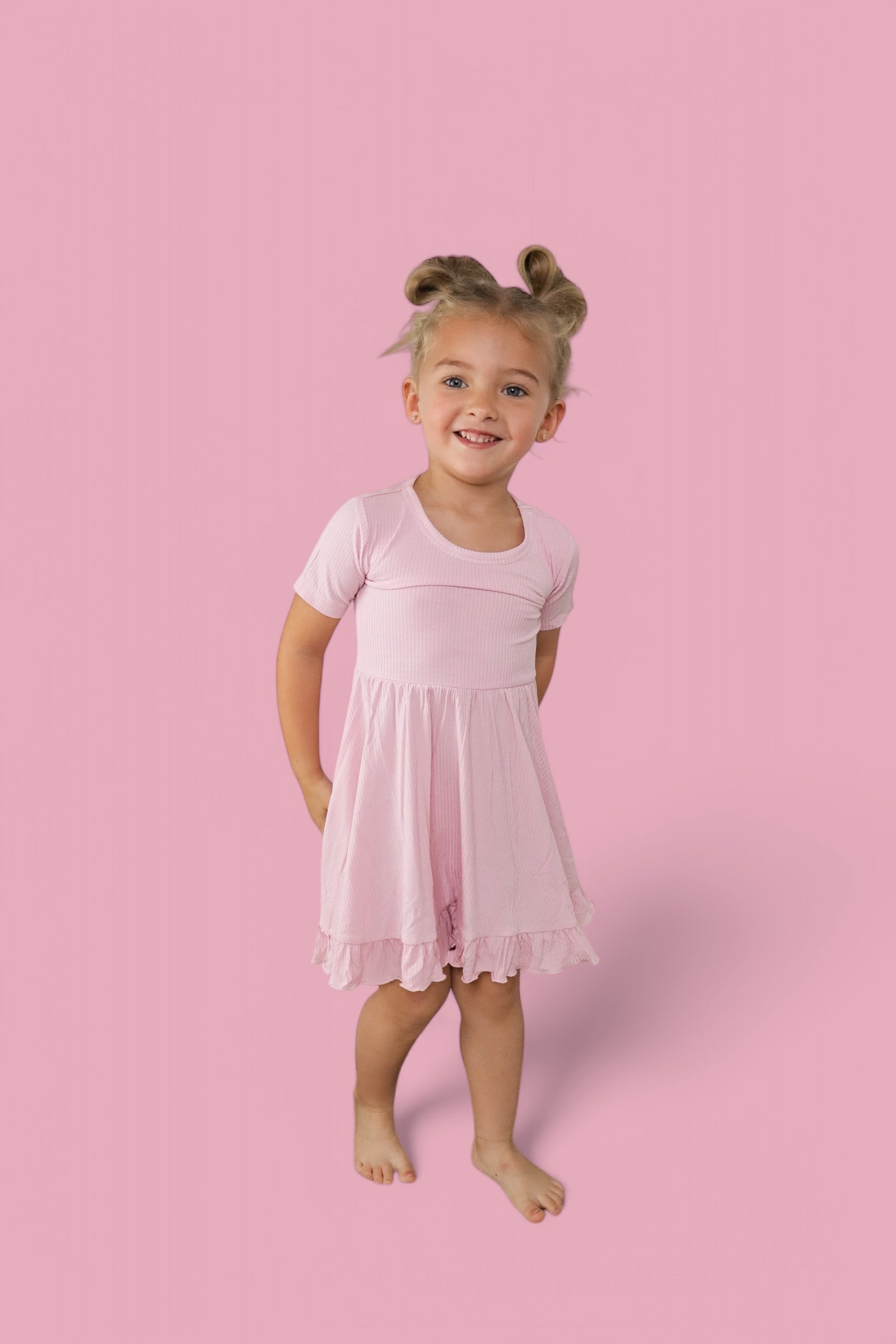 PINK ROSE RIB RUFFLE DRESS