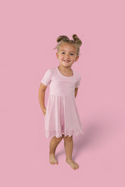 PINK ROSE RIB RUFFLE DRESS