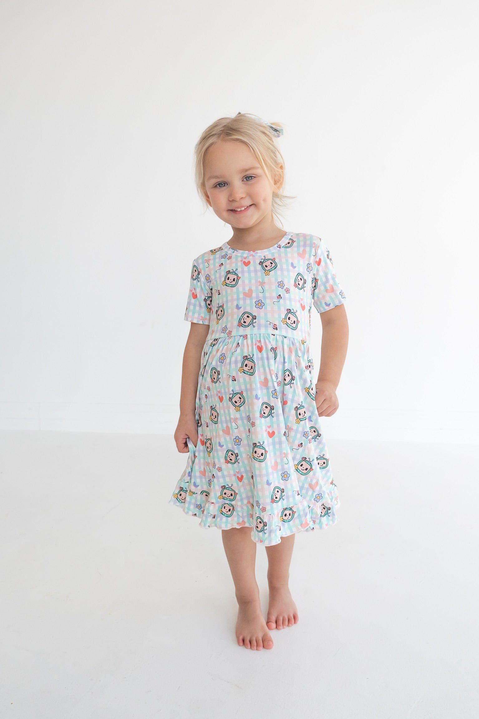 Dream Big Little Co x CoComelon SPRINGTIME MELON SHORT SLEEVE DREAM RUFFLE DRESS