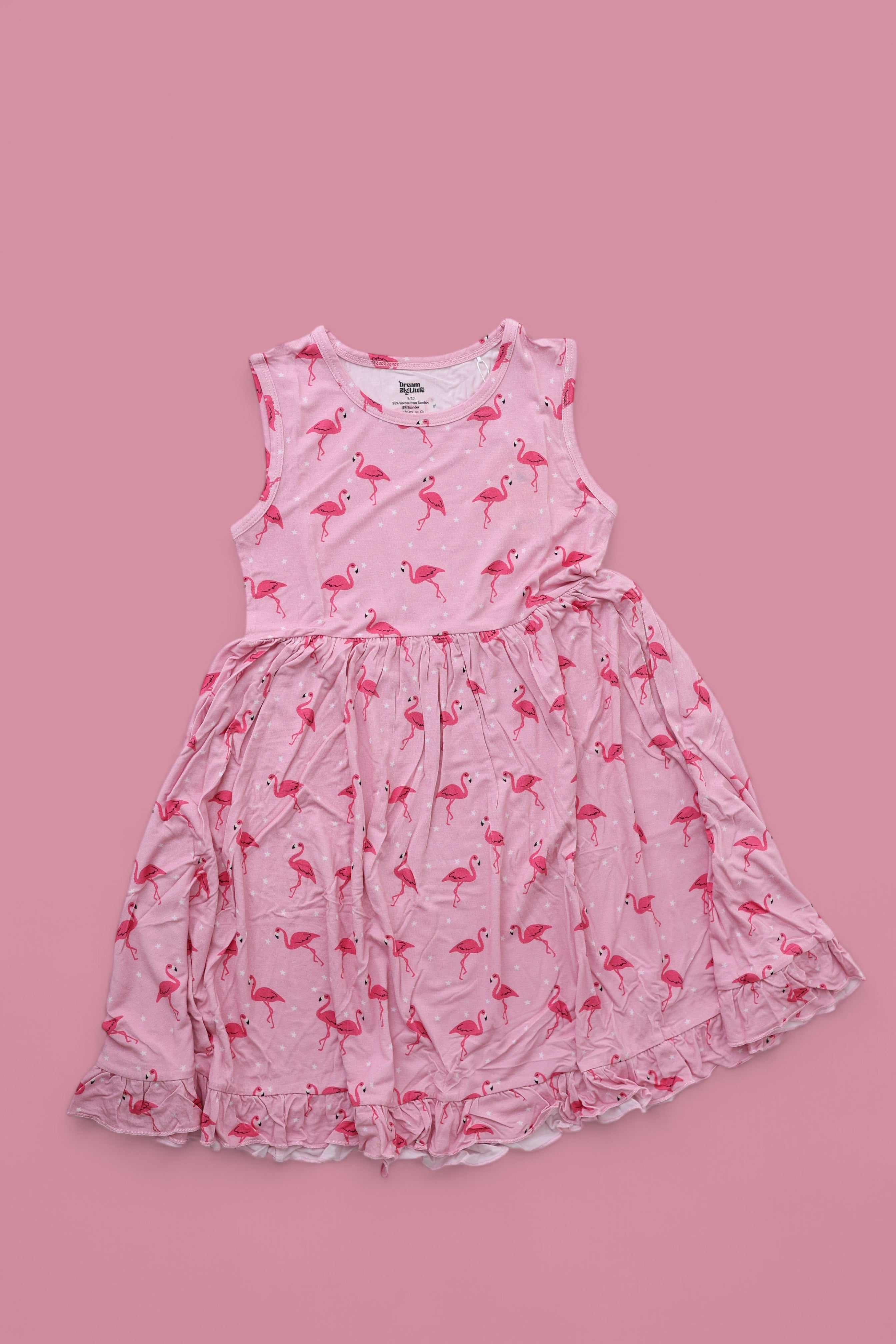 FLOCKING FLAMINGOS SLEEVELESS DREAM RUFFLE DRESS