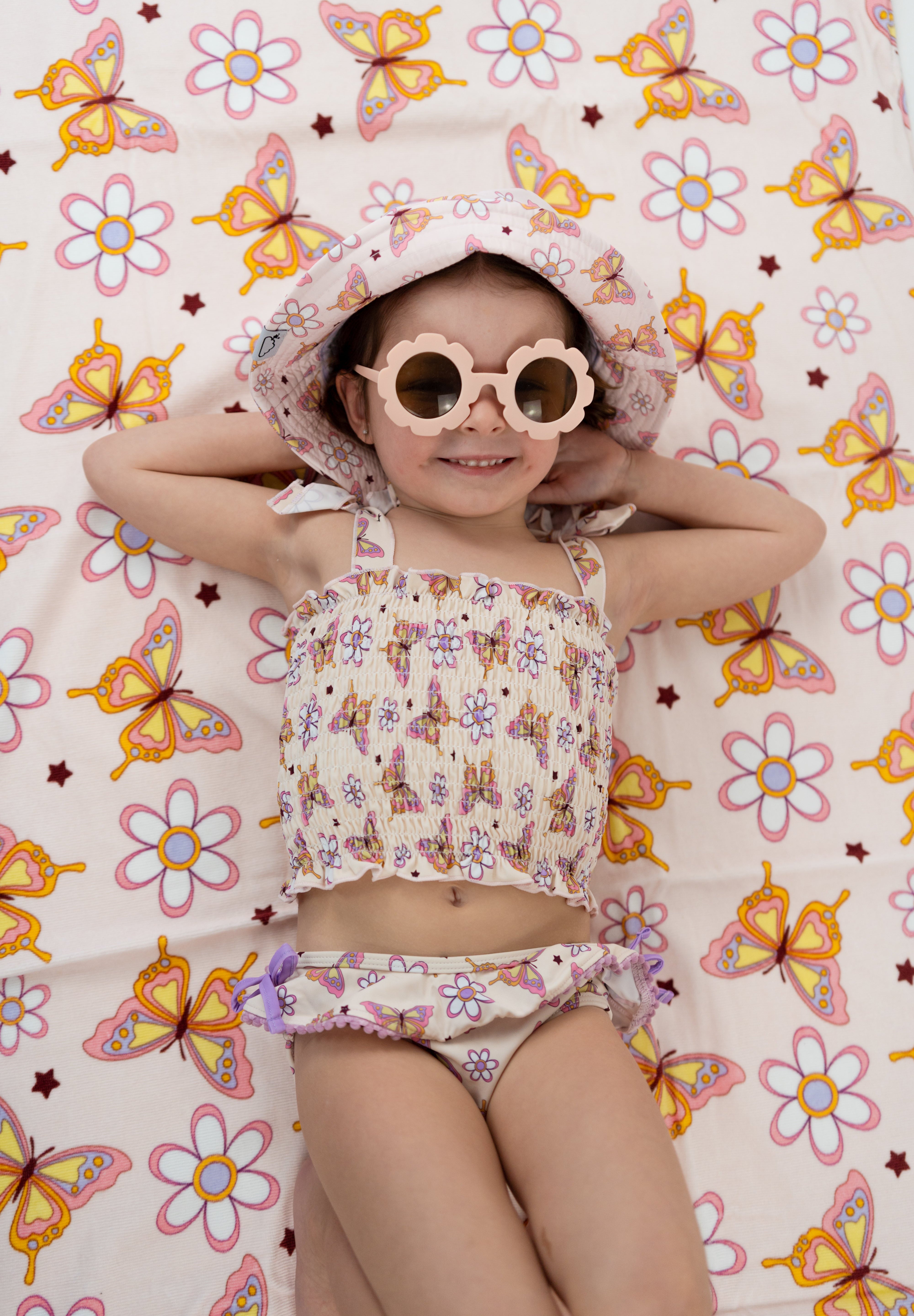 BLOSSOMIN’ BUTTERFLY DREAM SMOCKED TANKINI TWO PIECE SWIM SUIT