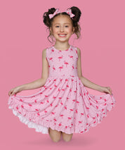 FLOCKING FLAMINGOS SLEEVELESS DREAM RUFFLE DRESS