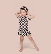 RETRO DAISY CHECKS SHORT SLEEVE DREAM BODYSUIT DRESS