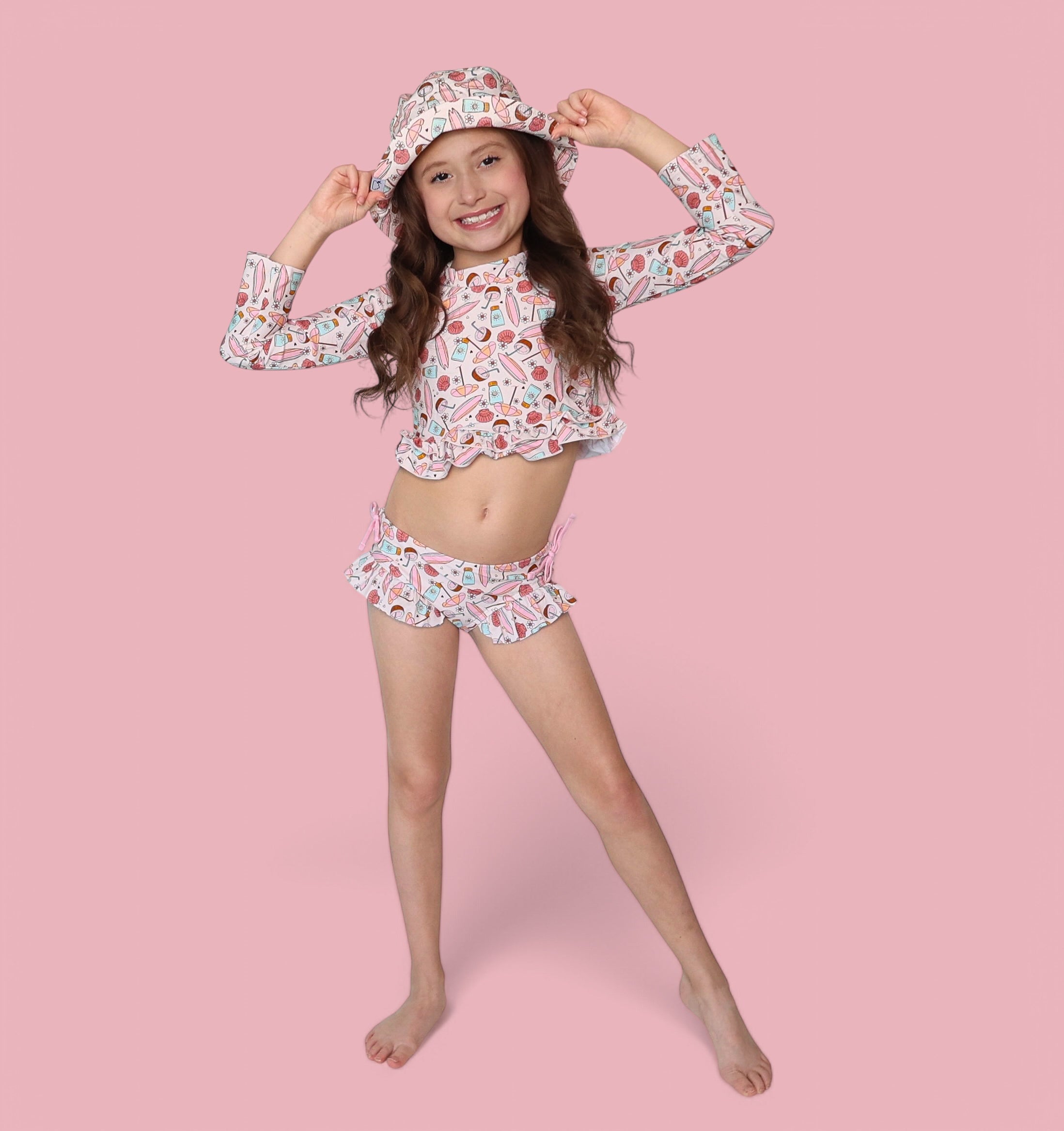 FUN IN THE SUN DREAM TWO-PIECE RASH GUARD RUFFLE SWIM SUIT