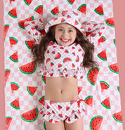 ONE IN A MELON DREAM TWO PIECE RASH GUARD RUFFLE SWIM SUIT