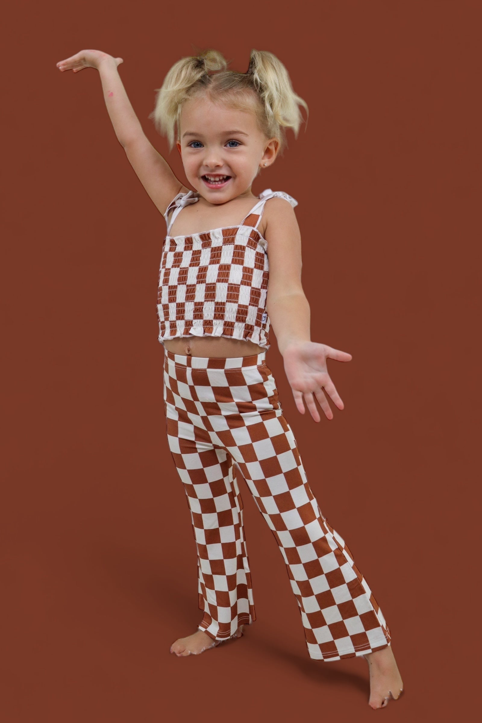 COPPER CHECKERS DREAM SMOCKED FLARE SET