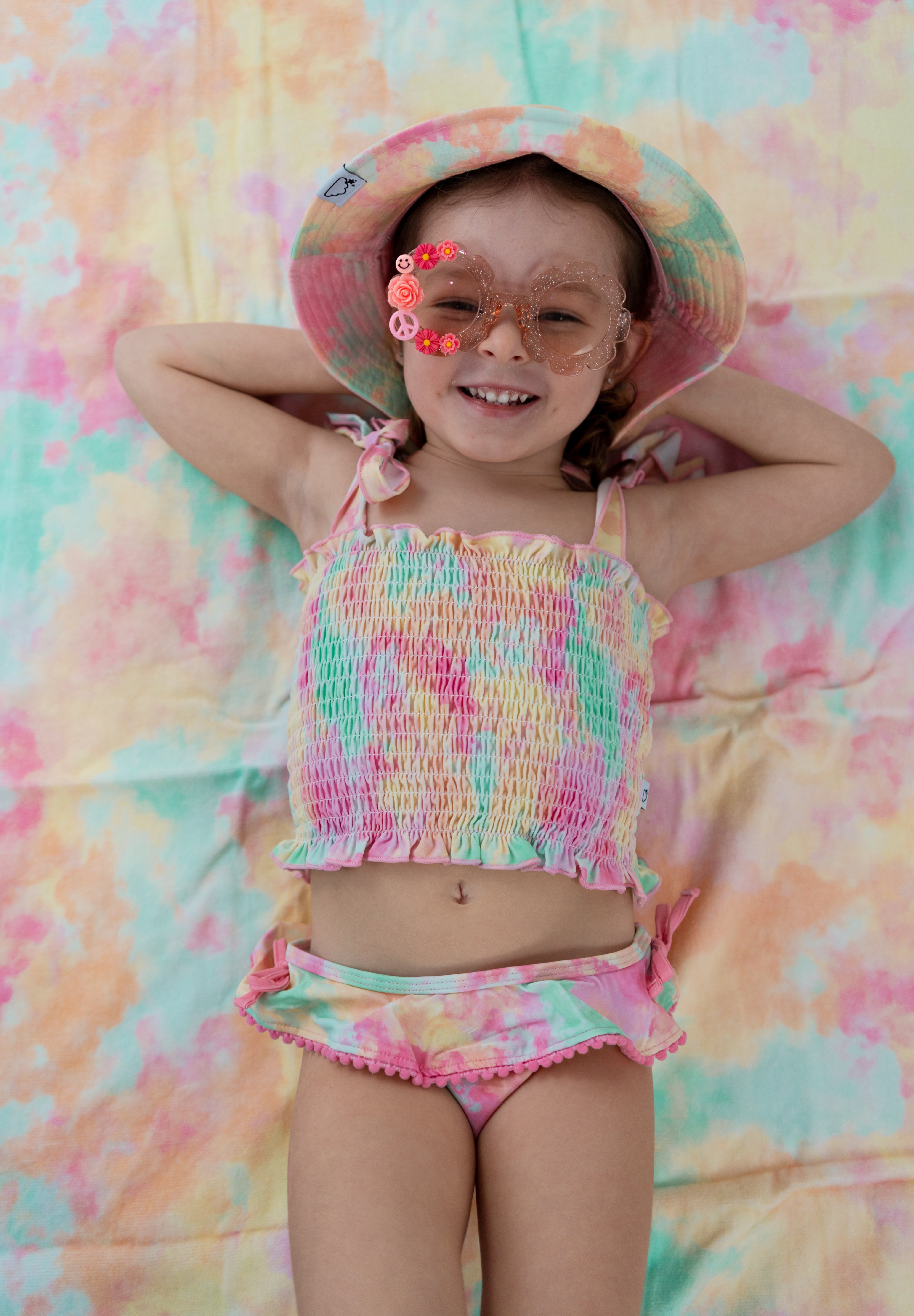 RAINBOW CLOUDS DREAM SMOCKED TANKINI TWO PIECE SWIM SUIT
