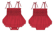 Crimson - Smocked Tulle Bodysuit Dress