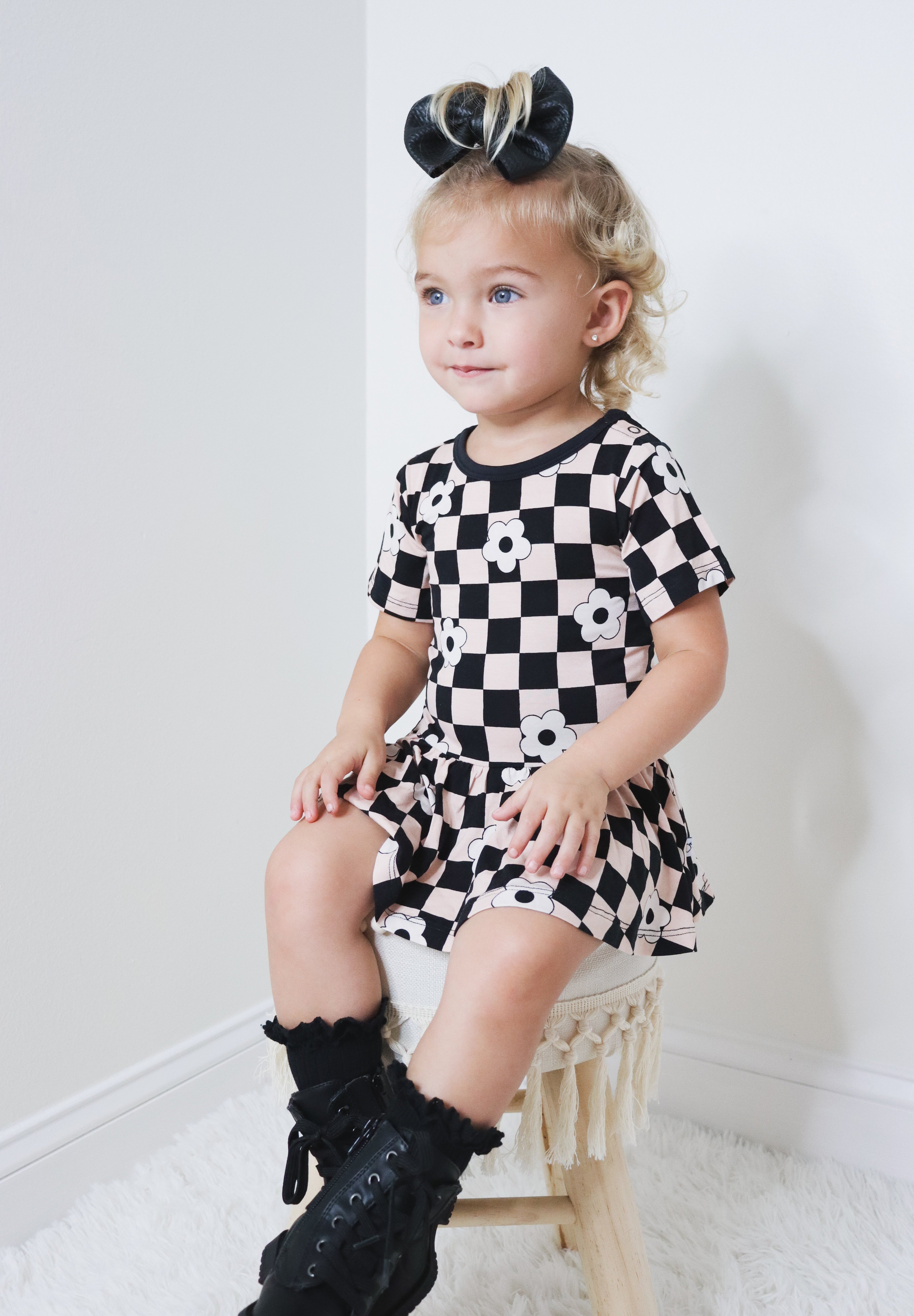 RETRO DAISY CHECKS SHORT SLEEVE DREAM BODYSUIT DRESS