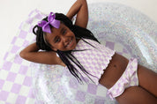 PERIWINKLE CHECKERS DREAM SMOCKED TANKINI TWO PIECE SWIM SUIT
