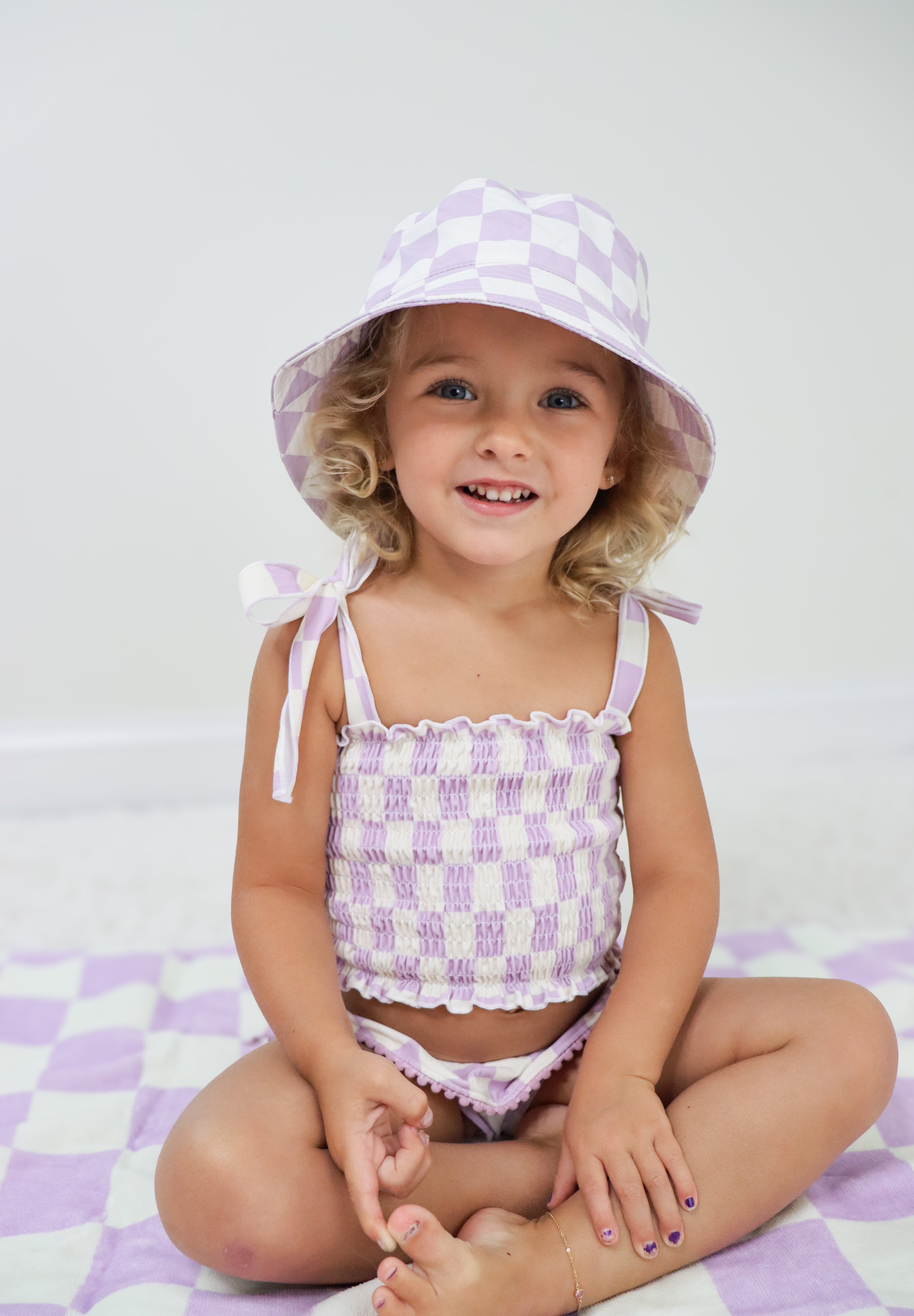 PERIWINKLE CHECKERS DREAM SMOCKED TANKINI TWO PIECE SWIM SUIT