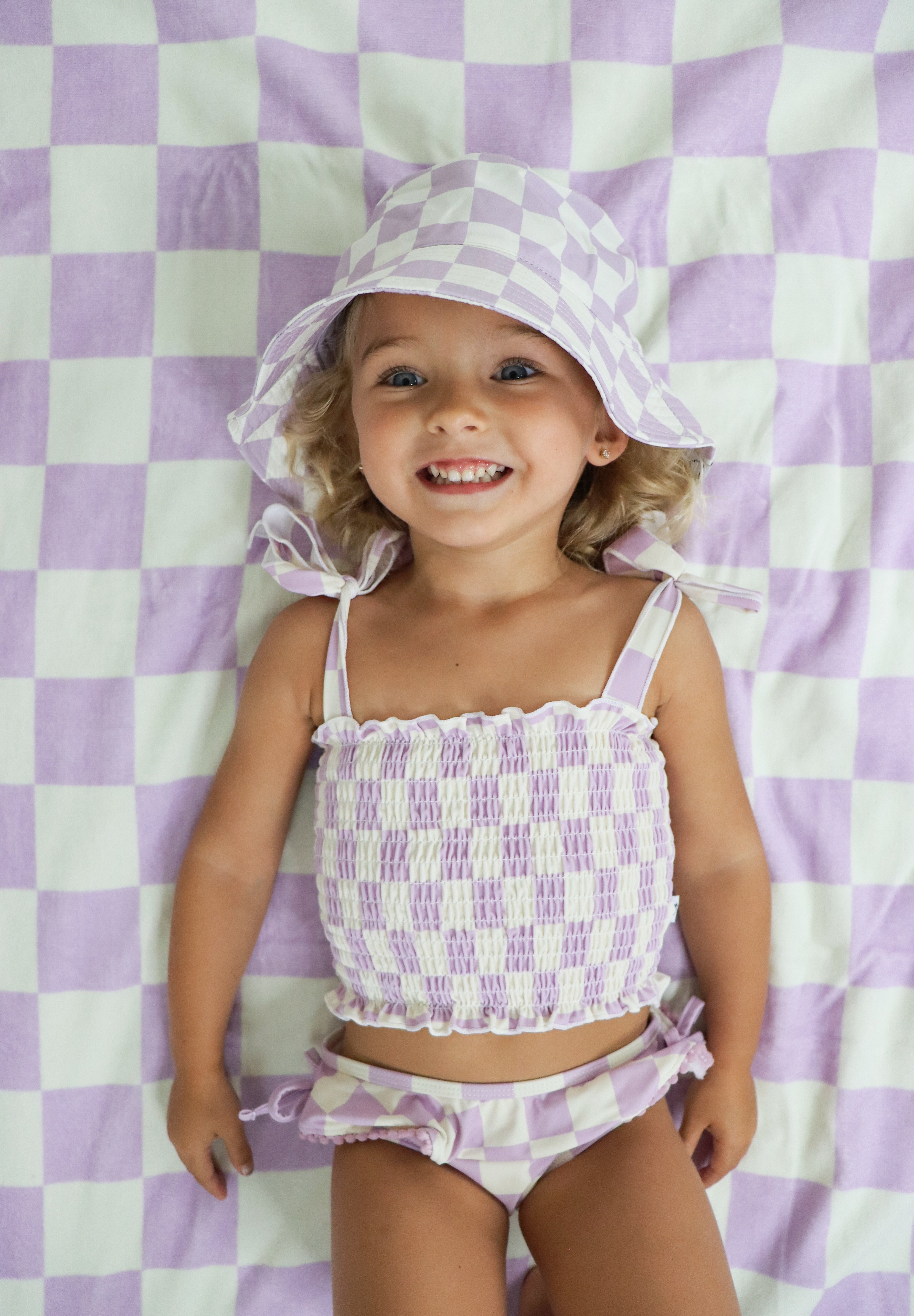 PERIWINKLE CHECKERS DREAM SMOCKED TANKINI TWO PIECE SWIM SUIT