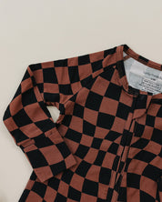Bamboo Zip Romper | Chocolate Wavy Checkered