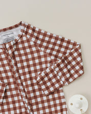 Bamboo Zip Romper | Chocolate Gingham
