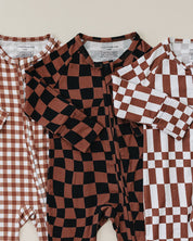 Bamboo Zip Romper | Chocolate Checkered
