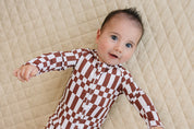 Bamboo Zip Romper | Chocolate Checkered