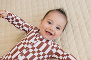 Bamboo Zip Romper | Chocolate Checkered