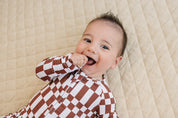 Bamboo Zip Romper | Chocolate Checkered