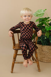Bamboo Two Piece Set | Chocolate Wavy Checkered