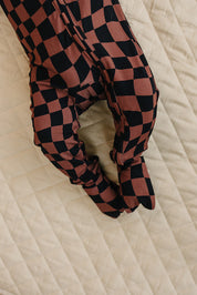 Bamboo Zip Romper | Chocolate Wavy Checkered
