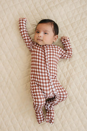 Bamboo Zip Romper | Chocolate Gingham