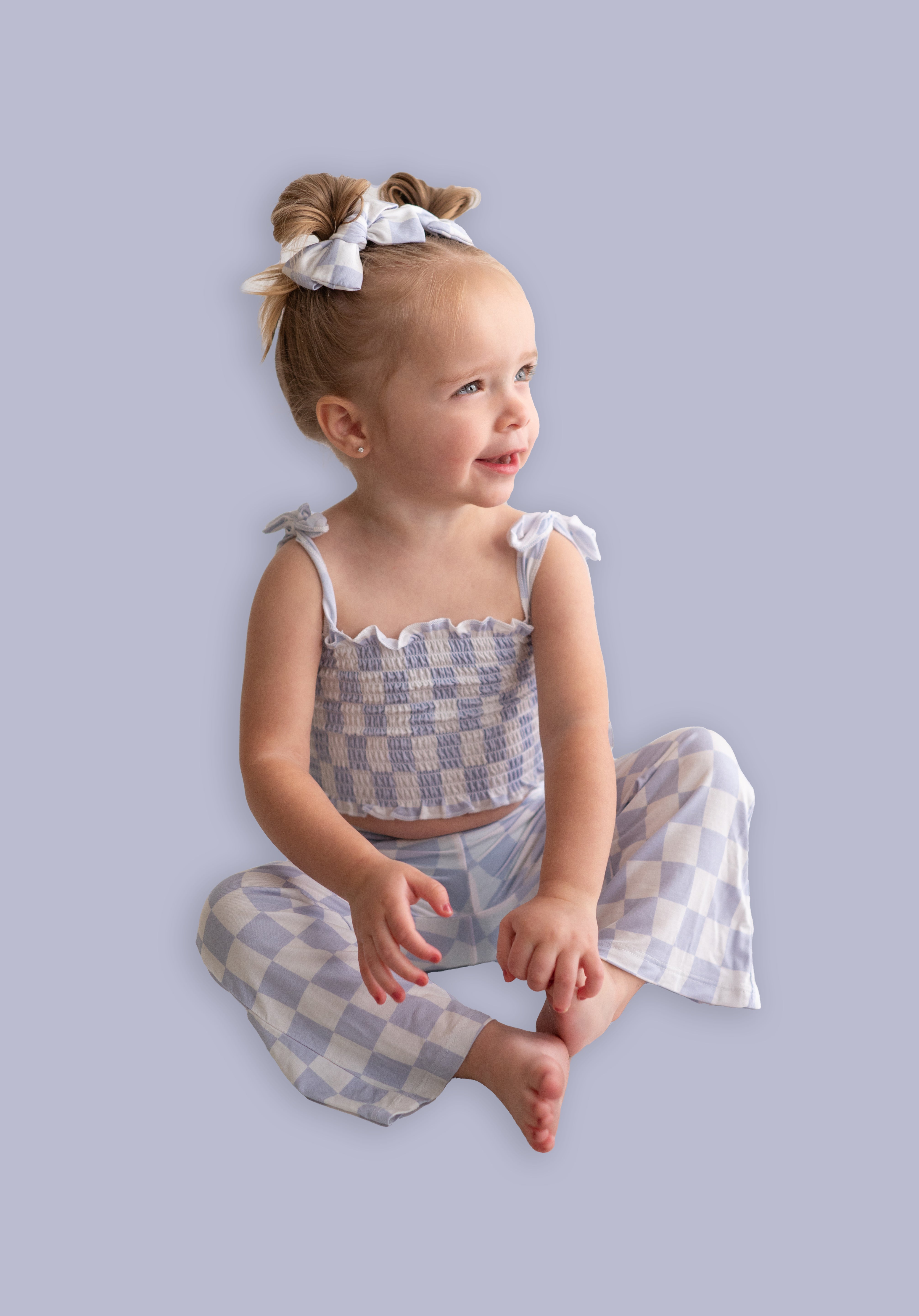 CLOUDY CHECKERS DREAM SMOCKED FLARE SET