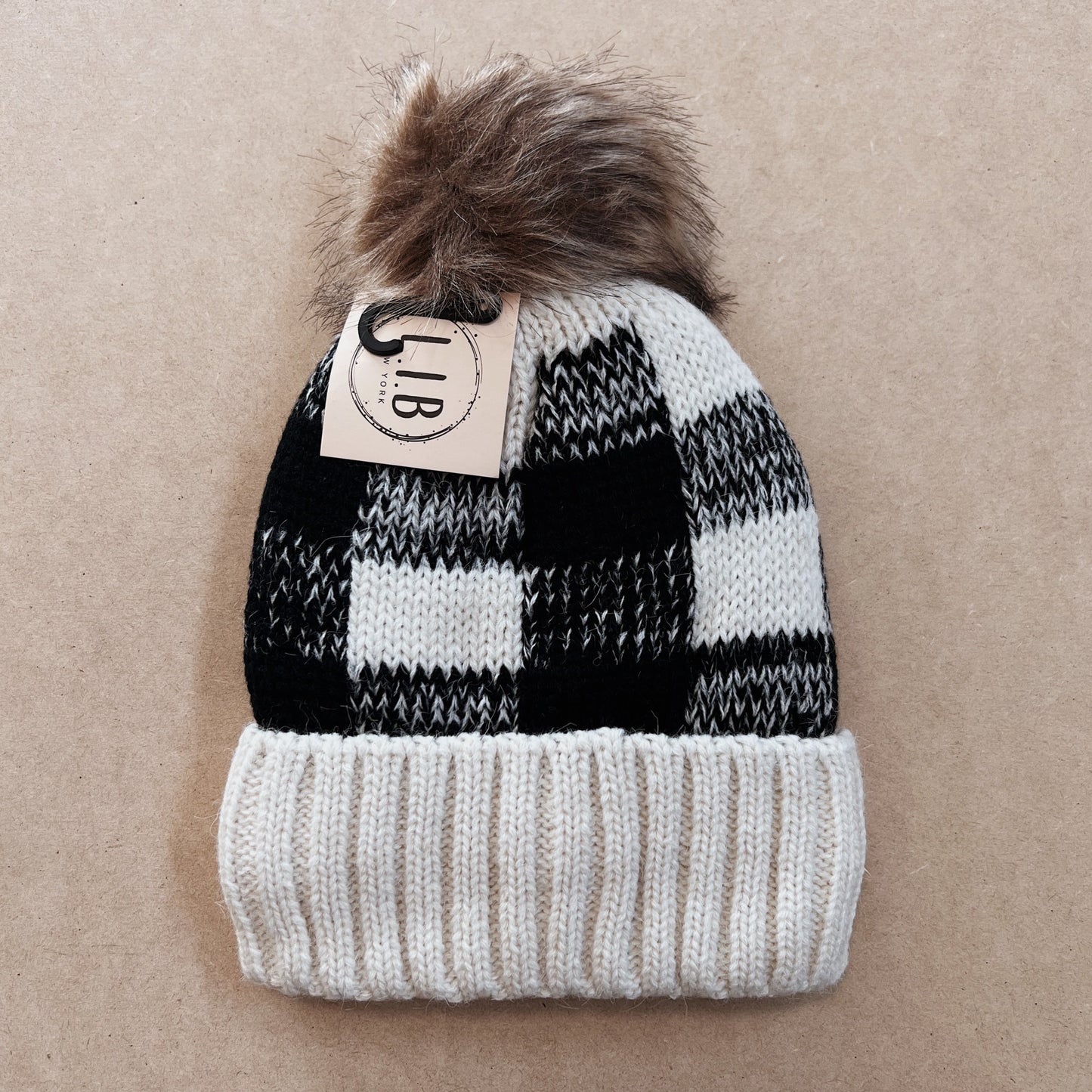 IVORY | Buffalo Plaid Beanie