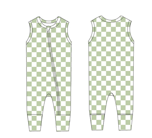 Green Checker - Sleeveless Zippy