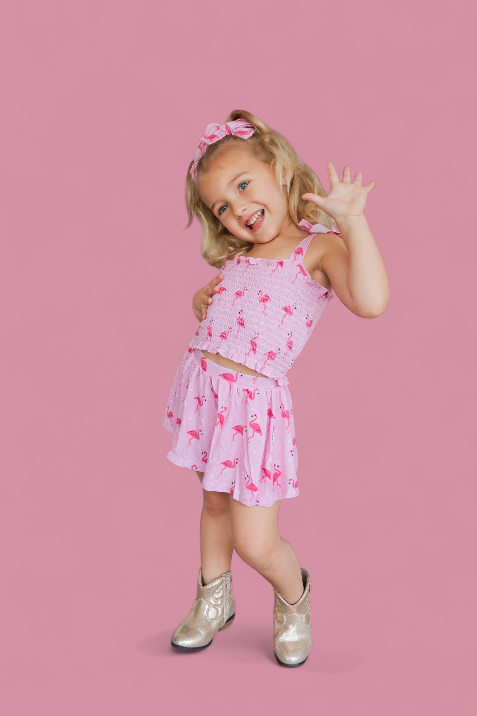 FLOCKING FLAMINGOS DREAM SMOCKED SKORT SET