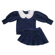 Navy Peter Pan Collar Pleated Skirt Set
