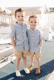 Blue Checkered Linen Button Up Shirt