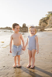 Light Blue Gingham Swim Shorts