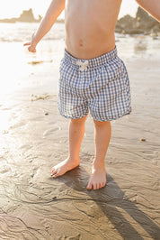Light Blue Gingham Swim Shorts