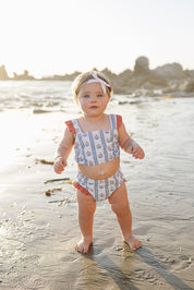 Block Print Floral Ruffle Bikini Set