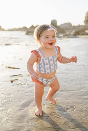 Block Print Floral Ruffle Bikini Set