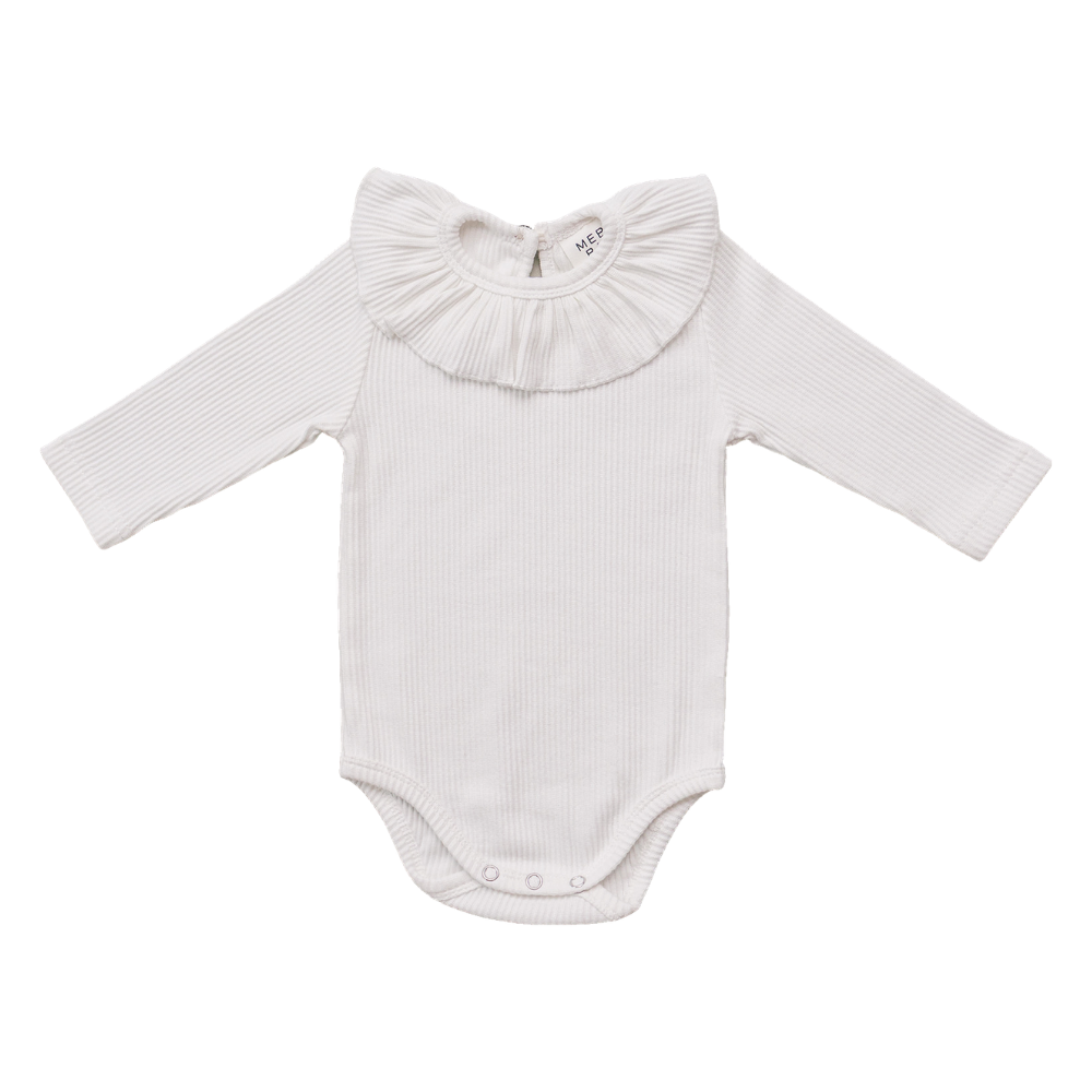 White Ribbed Ruffle Bodysuit