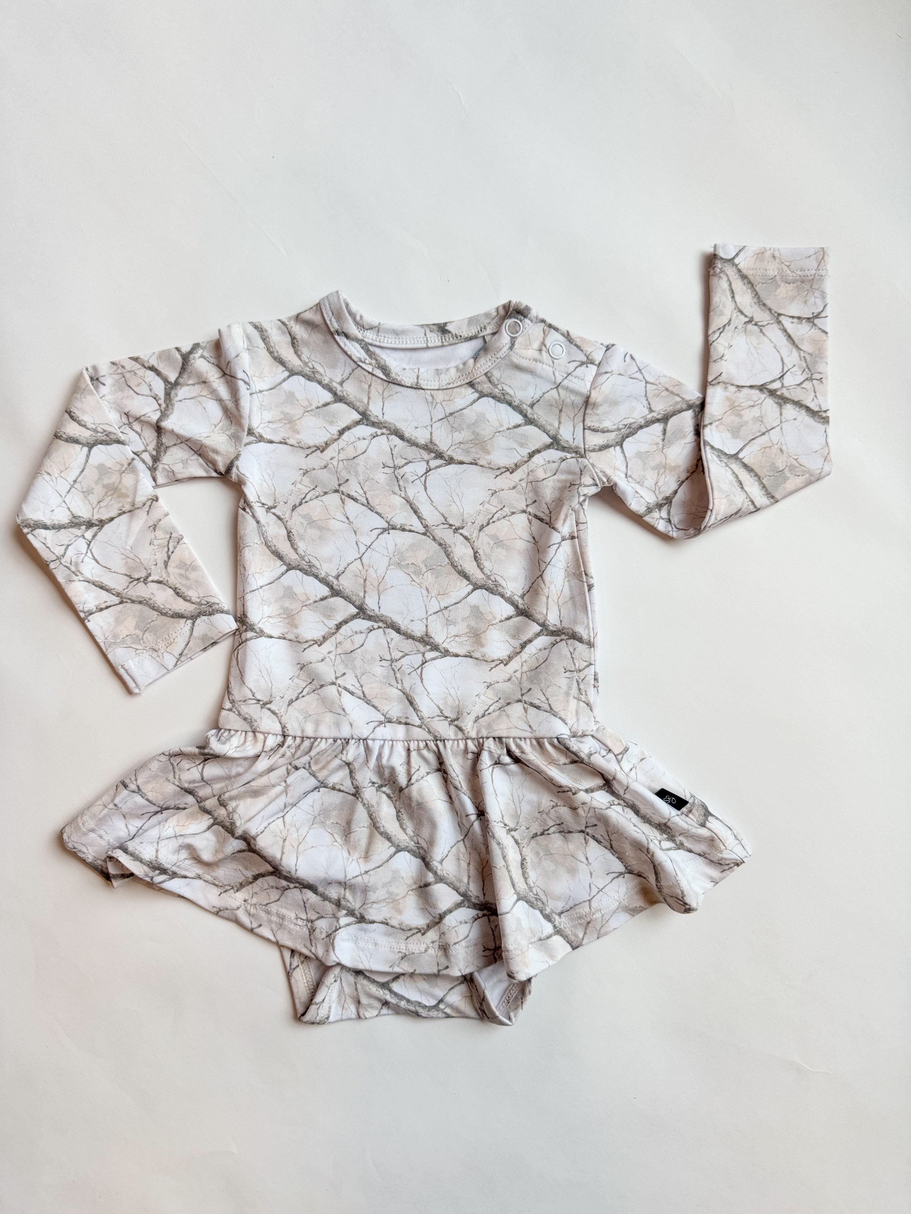 Whiteout: Long Sleeve Bodysuit Twirl Dress