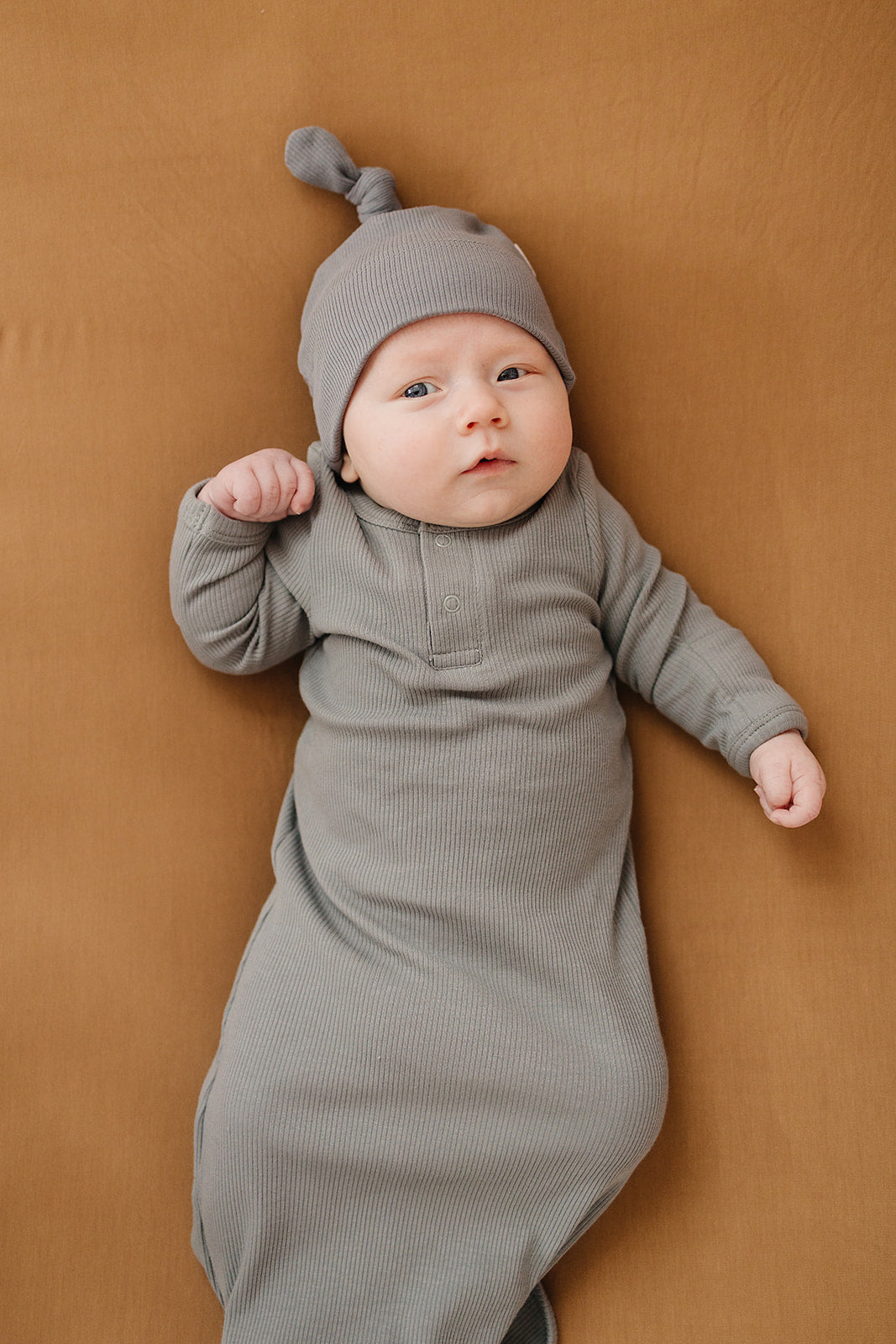 Grey Organic Ribbed Newborn Knot Hat