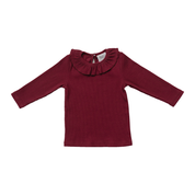Burgundy Ribbed Ruffle Long Sleeve Top