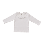 White Ribbed Ruffle Long Sleeve Top