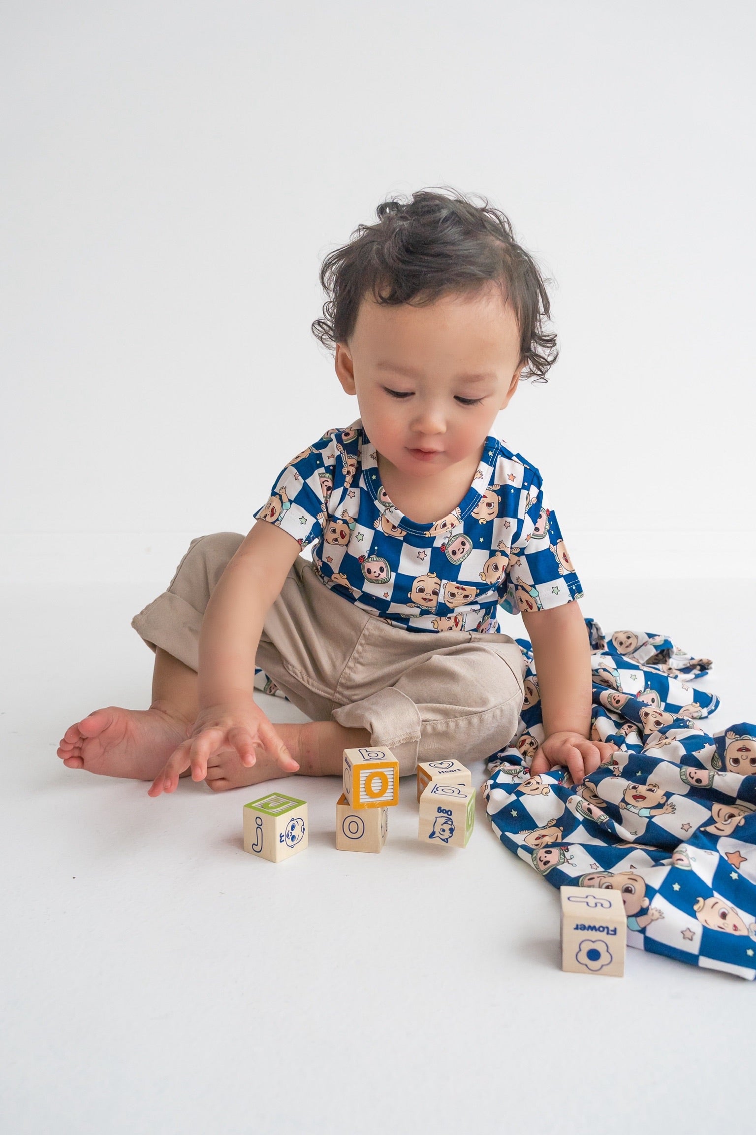 Dream Big Little Co x CoComelon JJ STARRY NIGHT CHECKERS DREAM POCKET TEE